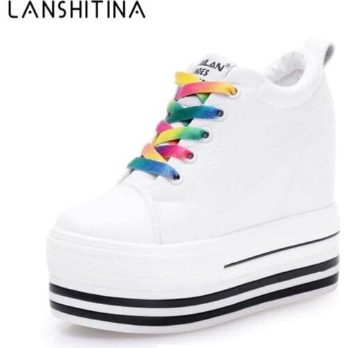 2020 New 12CM Heels Wedge Canvas Shoes Woman High Platform Sneakers Vulcanized Shoes Hidden Heel Height Increasing Casual Shoes