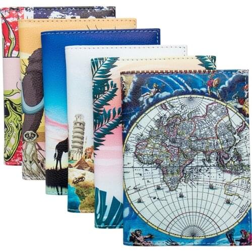 World Map Color Mixing Buckle Unisex Passport Cover for Trip Card Case Passport Wallet