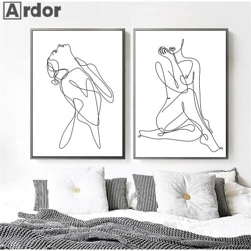 Figure Line Drawing Posters And Prints Abstract Female Painting Yoga Wall Art Canvas Print Black White Wall Pictures Home Decor