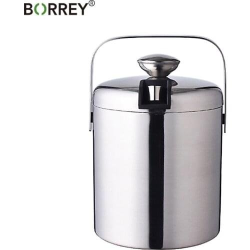 BORREY 1.3L Stainless Steel Ice Bucket Wine Ice Bucket Wine Barrel Container With Tongs Handle For Parties Club Bar Supplies
