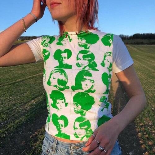 E-girl Vintage Crop Top Y2K Face Portrait 90s Tank Punk Summer Harajuku Tie Dye Vest Women Summer Sweats Tee Gothic Streetwear