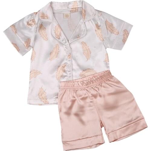 Ma&Baby 1-6Y Summer Toddler Kid Baby Girl Pajama Sets Feather Print Short Sleeve Casual Sleepwear For Children Girl Outfits