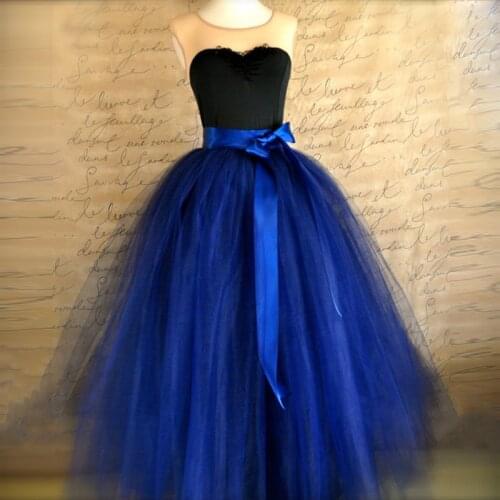 Royal Blue Prom Tulle Skirt with Sashes Ball Gown Floor Length Long Tutu Maxi Skirt for Women to Formal Party Gown Custom Made