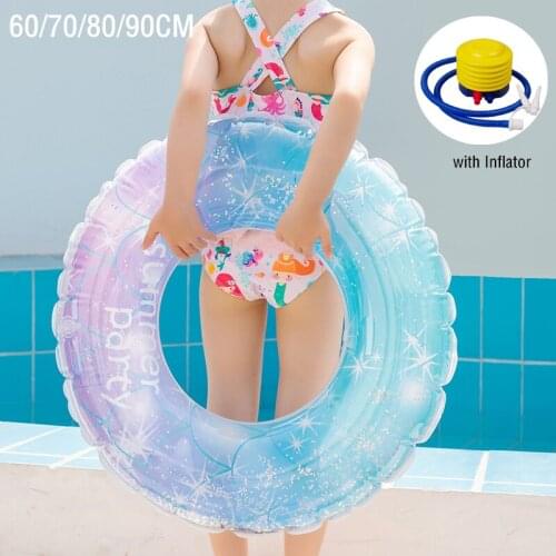 1pc Inflatable Transparent Sequins Swimming Ring Glitters Float Circle Thickened PVC Summer Seat Ring with Inflator