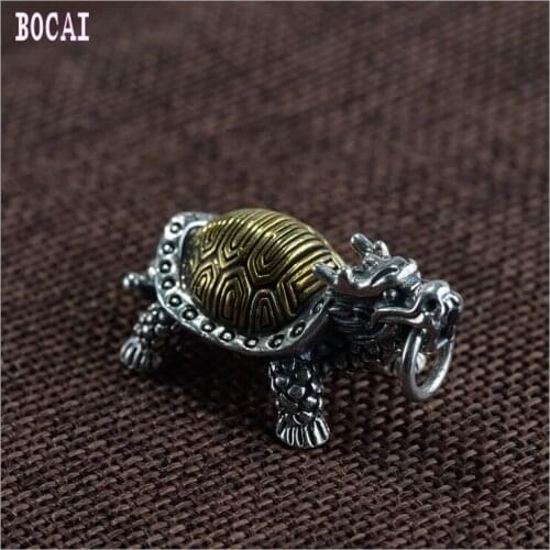 100% real S925 solid sterling silver Vintage Thai Silver Craft Silver Pendant Dragon Turtle Model Mens Silver Pendant