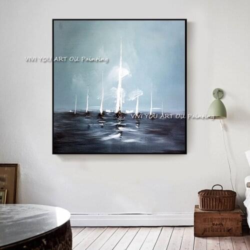 Natural Abstract 100% Handmade Oil painting Boat Landscape Oil Painting on Canvas Cuadros Scandinavian Wall Art Picture