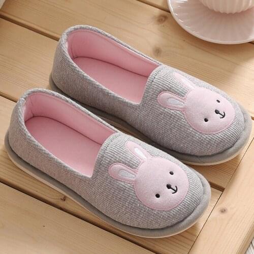 2021 Spring Autumn Floor Bedroom Cotton Fabric Cartoons Rabbit Slides Women Cover Heel Shoes Soft Bottom Pregnant Woman Slippers