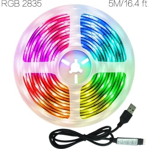 16.4ft (5M) Outdoor Lighting Flexible Lamp 5V RGB 2835 LED Strips Tape Diode USB Cable 3 Key Control For Tent Party illumination