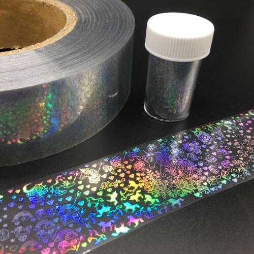 4*100cm Holographic Unicorn Diamond Love Designs Nail Sticker Foil Nail Art Transfer Water Nail Art Decals Decorations