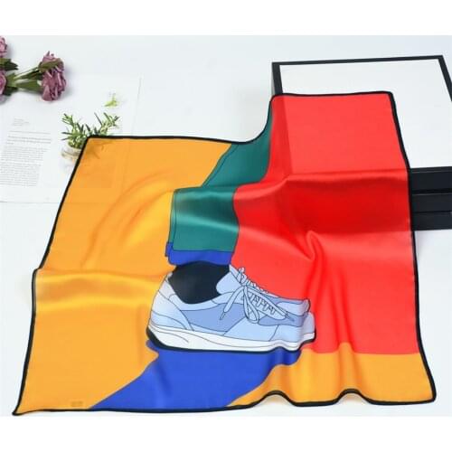 53cm Cartoon Elements Silk Scarves Women Spring Summer Square Scarf Luxury Brand Neckerchief For Ladies Bandanna Kerchief