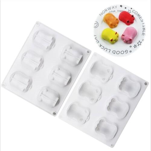 6-Holes Silicone Pig Shape Mold Cake Chocolate Cookies Candy Jelly Ice Mould DIY Homemade Kitchen Dessert Molds Baking Tool