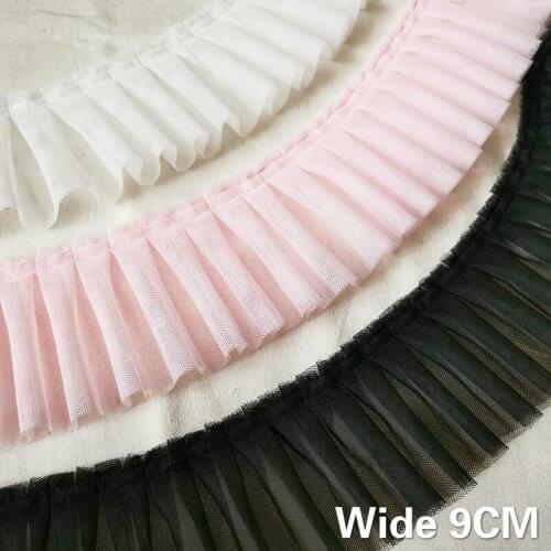 9CM Wide Double Layers 3D Guipure Pleated Mesh Lace Fabric Ribbon Ruffle Trim DIY Women Dress Curtains Fringe Sewing Supplies