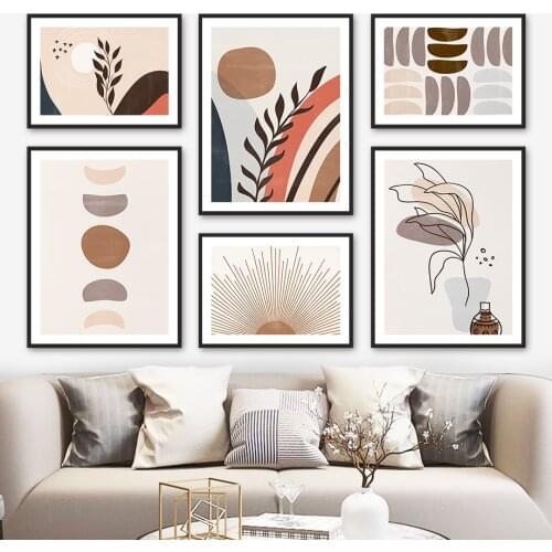 Abstract Geometric Leaf Color Block Line Wall Art Canvas Painting Nordic Posters And Prints Wall Pictures For Living Room Decor