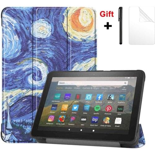 PU Leather Case For Amazon Fire HD8 Plus 2020 8.0Magnetic Tablet Funda Capa Cover for Fire HD 8 Plus 2020 case +film+pen