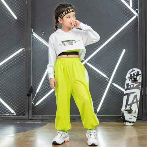 Kids Ballroom Hip Hop Festival dancing Clothing White Hoodie Loose Jogger Pants Girls Jazz Dance Costume Clothes street wear