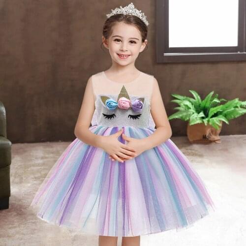 2021 Girls Summer New Style Unicorn Sleeveless Dress with Bowknot Birthday Paty for Kids Horse Costume for Halloween 2 4 6 8 10