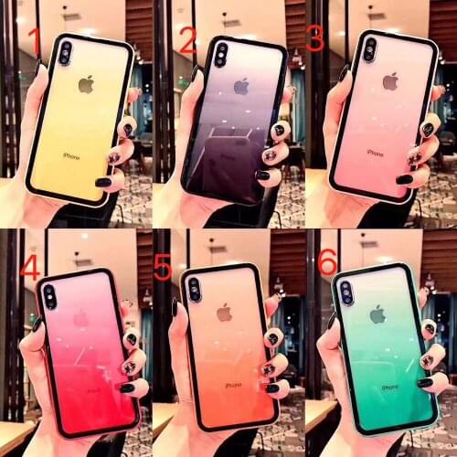 Gradient tempered Glass case For iPhone 7 8 6 6S Plus XS XR X Patterned Cases For iPhone XS Max XR Candy Case Back Cover Anti-kn