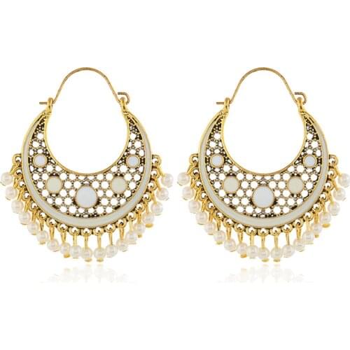 Indian Tribal Gold Metal Earring Hoop Earring Carved Flower Gypsy Earring For Women Boho Pearl Earrings Statement Egypt Jewelry