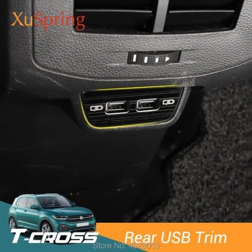 Car Interior Rear Seat USB Charging Panel Trim Garnish Sticker Cover for Volkswagen VW T-cross Tcross 2019 2020 2021