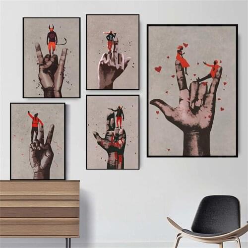 Funny Little man on finger Canvas Paintings Modern Abstract Posters Wall Art Picture Cuadros For Living Room Home Decoration