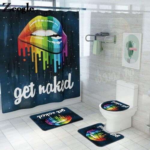 Colorful Printing Bath Mat and Shower Curtain Set Microfiber Bathroom Carpet Non-Slip Toilet Foot Rug Set Absorbent Shower Mat