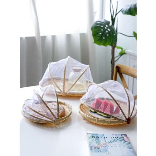 Bamboo covered vegetable cover meal dustproof table cover household folding anti-fly cover leftover food cover food cover