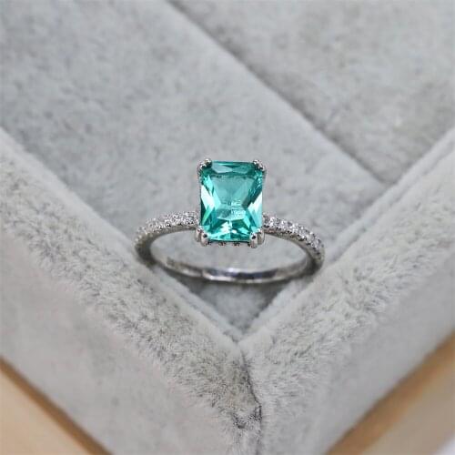 Best selling European and American S925 silver fashion wedding ring square light blue crystal luxury jewelry womens gifts