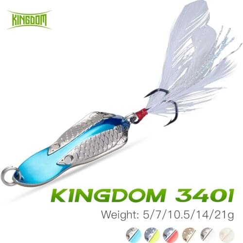 Kingdom Metal Spoon Lure 5/7/10.5/14/21g Saltwater Spinner Fishing Lure With Feather Hook Sinking Sequined For Carp Fishing Bait