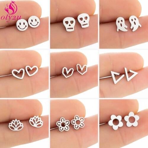 Fashion Smiley Skull Flower Triangle Earrings Unisex Punk Rock Stainless Steel Mens and Womens Earrings Earrings Women 2021