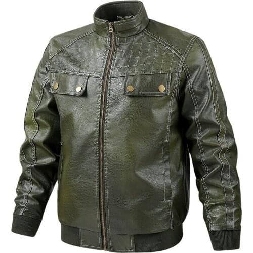 New Tough Guy Leather Jacket Men Autumn Pockets Motorcycle Leather Jacket Male Solid Color Slim Fit PU Coats Zipper Flight Jacke