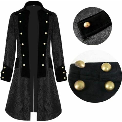 Mens Retro Medieval Renaissance Long Sleeve Coat Jacket Uniform Long Top Costume
