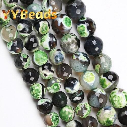 Natural Faceted Green Fire Dragon Agates Onyx Beads 8mm 10mm Loose Charm Beads For Jewelry Making DIY Women Bracelets Necklaces