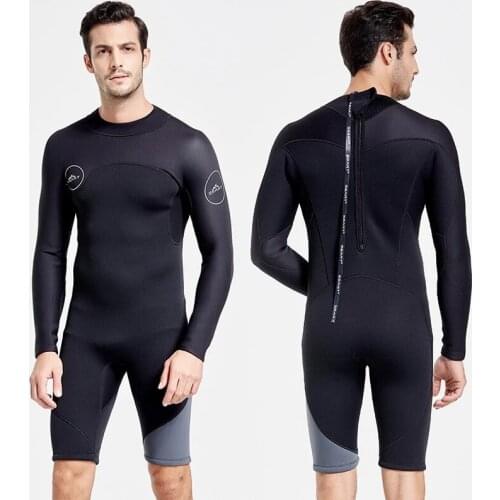 SBART 3MM Neoprene Men Long Sleeve Shorty Wetsuit Keep Warm Swimming Scuba Diving Bathing Suit Wetsuit for Surf Snorkeling