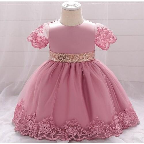 2020 New Infant Baby Girl Lace Tulle Baptism Dresses for Girls Vintage Embroidery Sequins Birthday Party Summer Baby Clothing