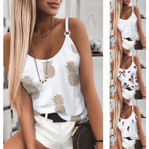 2021 Summer The New Womens Explosive Casual Round Neck Printed Suspender Vest Y2K Crop Top Women Spaghetti Strap Tank Top
