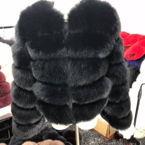 New Brand Natural Fox Fur Black Jacket Long Sleeve Fashion Lady Warm Real Fox Fur Coat Jacket