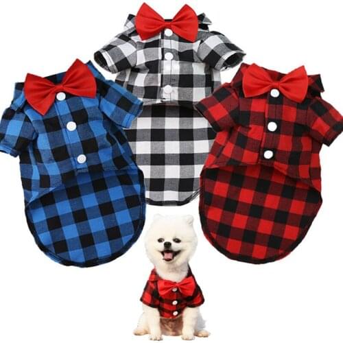 Pet Clothes Dogs Plaid Striped Shirt Suit Wedding Dress Puppy Coat Teddy Bear Pomeranian Vest Small-Medium Dog Cat Pet Costume