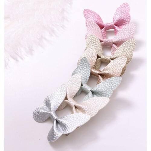 Solid Color PU Bows Hairpin Girls Hair Bows Boutique Hair Clip Handmade Bowknot Clip Kids Baby Girl Hair Accessories Baby Gifts