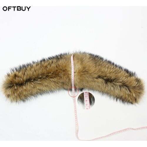 OFTBUY 100% Real Fur Collar Big Natural Raccoon Fur Fox Fur