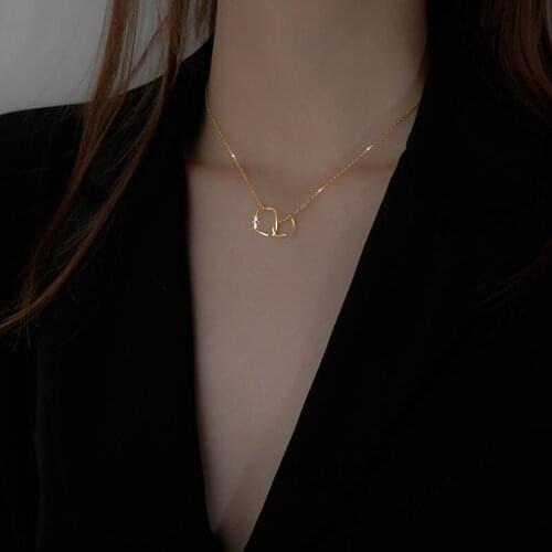 925 Sterling Silver Double Circle Necklace for Women Irregular Geometric Clavicle Chain Party Jewelry Gift