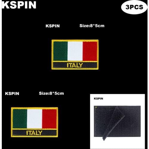 Rectangle National Flag Patch Hook Loop Italy Badges Armband 3D Stick on Jacket Backpack Stickers