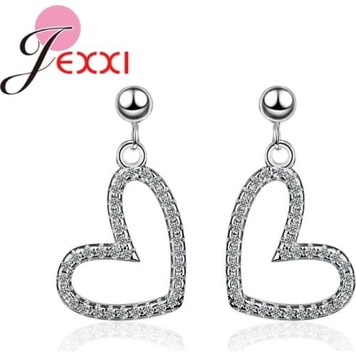 Lovely Heart Shape Pendant Earrings Best Fashion Daughter Birthday Gift Dance Party Jewelry 925 Sterling Silver CZ