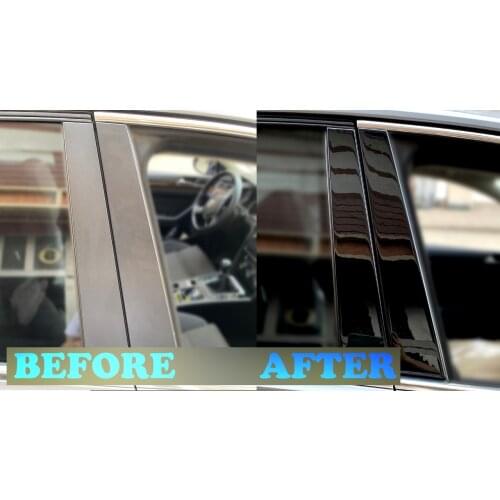 For VW Passat B8 Window Trim Decors Carbon Fiber, Piano Black Frame Decorative Accessories Set Exterior Car Stickers ODAC Tuning