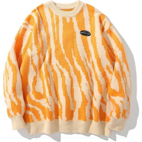 Hip Hop Zebra Pattern Knitted Sweaters Winter Harajuku Sweater Pullover Men Retro Street Clothing Graffiti Vintage Sreetwear