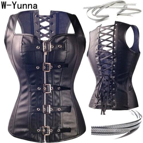 W-Yunna Hot Selling Steampunk Faux Leather Waist Trainer Lace Up Corset Women Plus size 6XL Gothic Spiral Steel Bones Bustiers