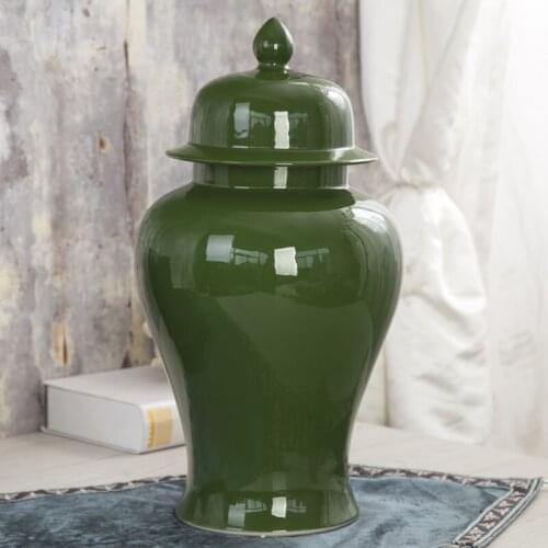 Green color Jingdezhen high temperature ginger jar ceramic porcelain vase temple jar housewarming jar vase pot