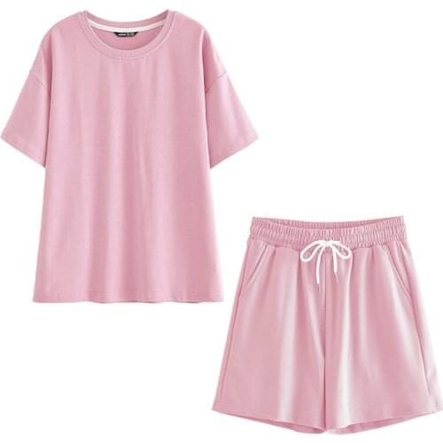 2021 Summer New Sports Suit Women Short Sleeve O-neck Tops And Casual High Waist Pants Female Two Peices Sweatwear