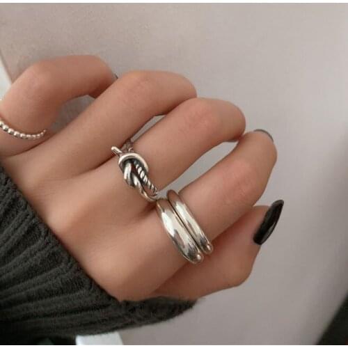 Korean Womens Finger Ring Simple Smooth Adjust Size Round Knotted Silver Color Rings Fashion Jewelry Gift Girls