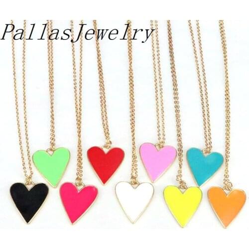 10Pcs Neon Heart Charms, Enamel Heart Pendant Necklace in Blue Color Red White Green Yellow Orange