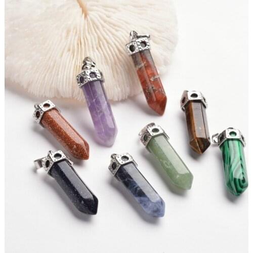 20pcs Bullet Brass Stone Pointed Pendants for jewelry making crystal healing stone pendants Bullet stone pendant Hole: 5x8mm